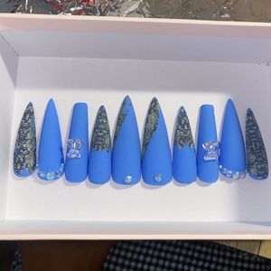 Blue Snakeskin Press On Nails Matte Finish